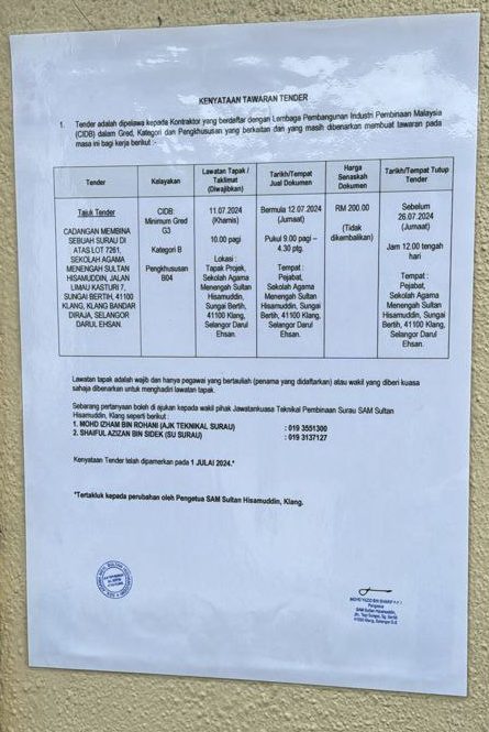 KENYATAAN TAWARAN TENDER